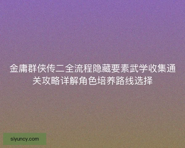 金庸群侠传二全流程隐藏要素武学收集通关攻略详解角色培养路线选择